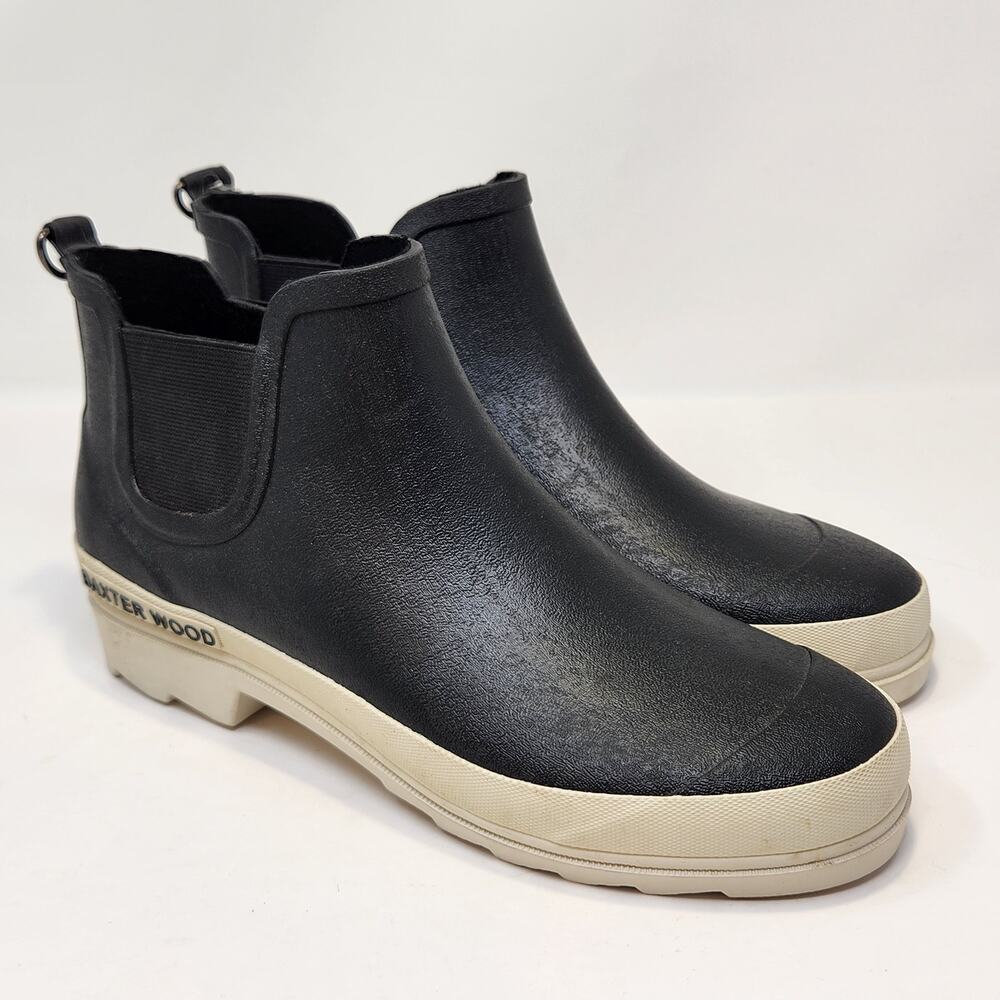 Baxter Wood Havea Black White Sole Chelsea Rain Boot Womens 10 Ankle Pull On